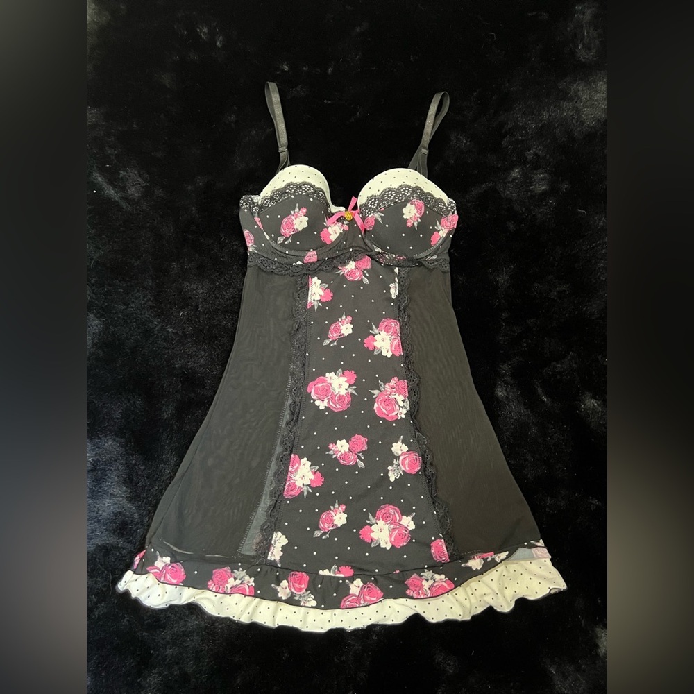 Jessica Simpson Floral & Polka Dot Babydoll Slip Dress - Size Small - Picture 3 of 10